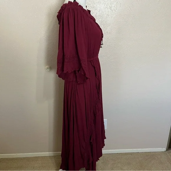 SOLD E Free People Endless Summer Beach Bliss Off Shoulder Maroon Maxi Dress - Picture 7 of 16